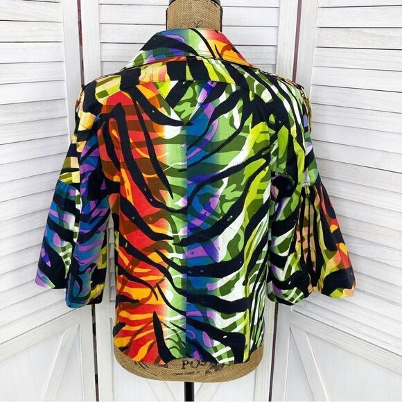 Just B Rainbow Tiger Stripe Flared 3/4 Sleeve Jacket Medium - Picture 4 of 13
